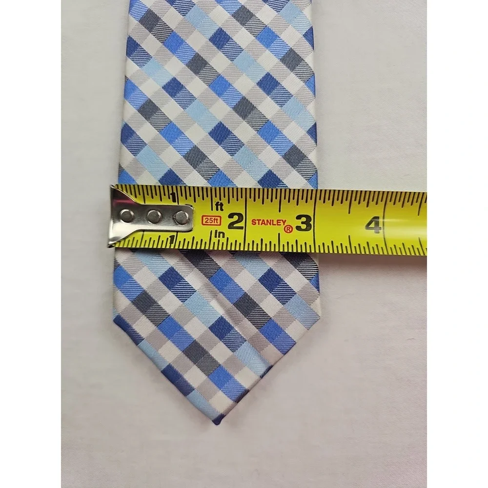 Croft & Barrow Men's Neck Tie 100% Polyester Blue‎ Gray Silver Squares Classic